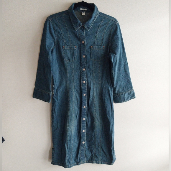 Old Navy Dresses & Skirts - Old Navy Western Denim Snap Button Front 3/4 Sleeve Midi Dress